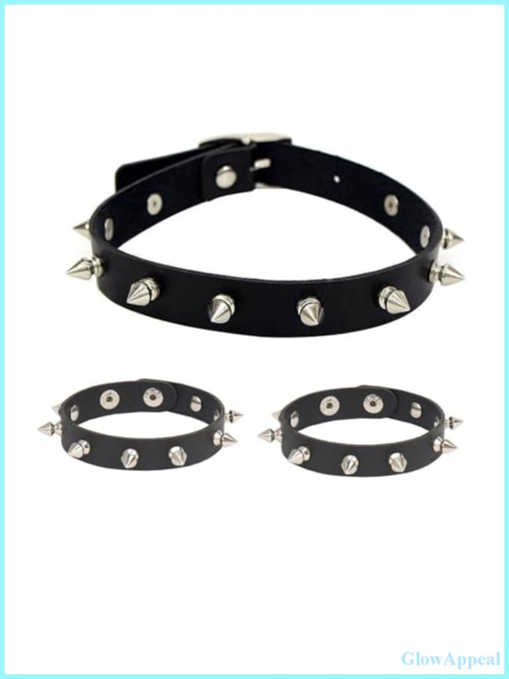 Punk PU Leather Spiked Choker & Studded Bracelet Set Cosplay Jewelry